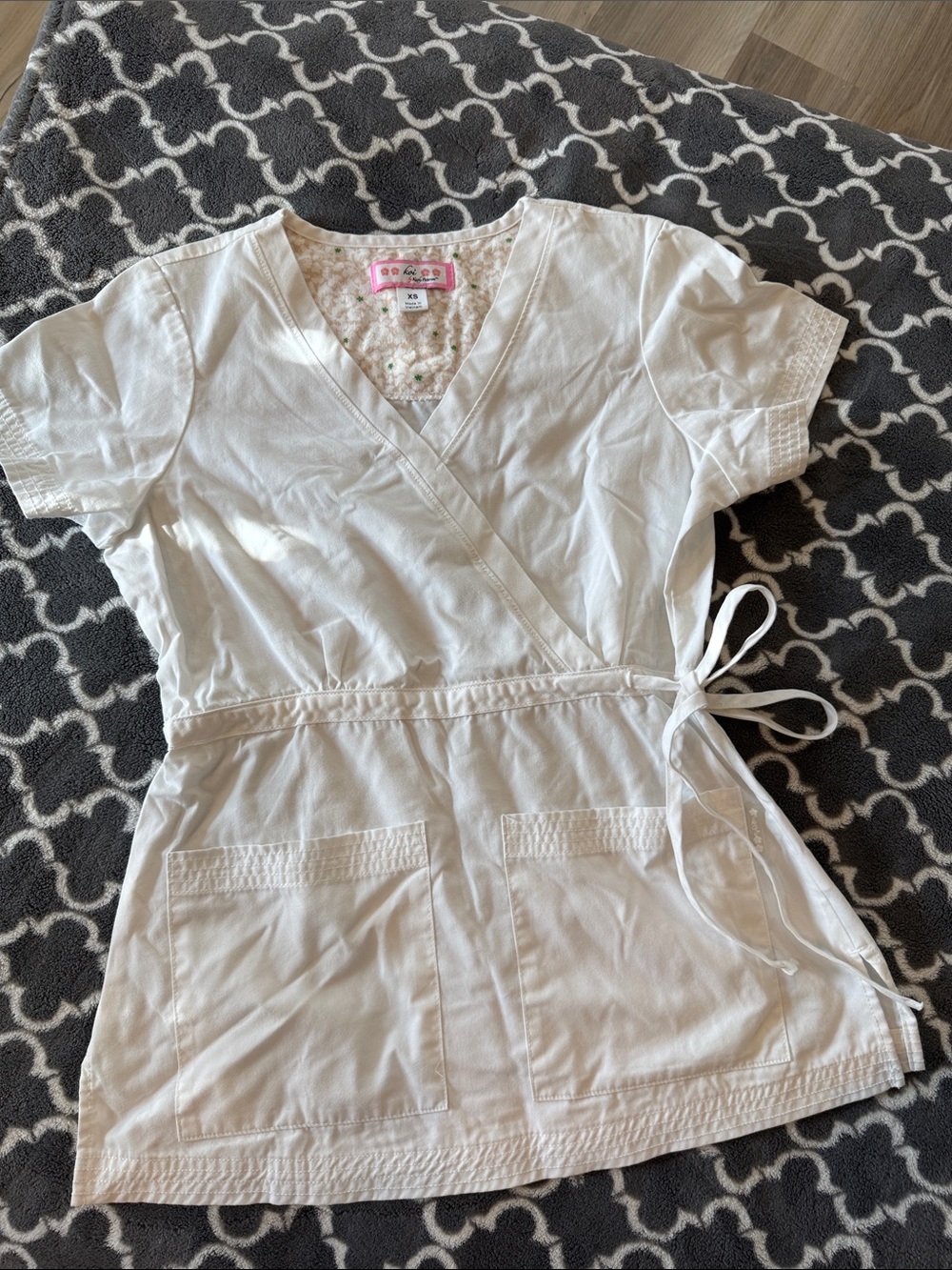 koi White Women's Wrap Scrub Top with Side Tie
